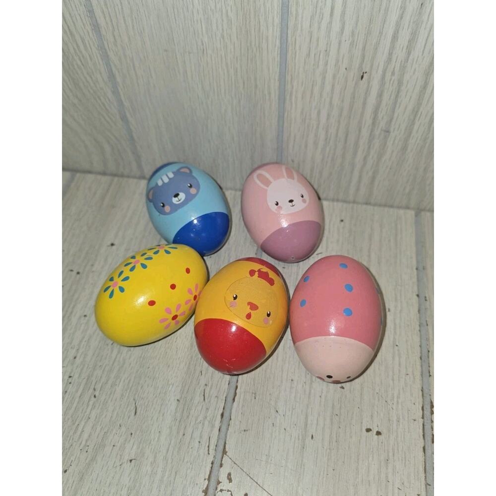 Vintage Hand Made Painted Shaker Eggs Easter Spring Kids Toys Rattles Colorful